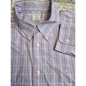 Brooks Brothers Shirt Men's XXL 2XL Regent Purple Plaid Button Up Long Sleeve
